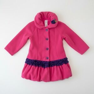 Mack & Co Ruffle Fleece Coat Hot Pink Size 6 Floral Rosette Detail